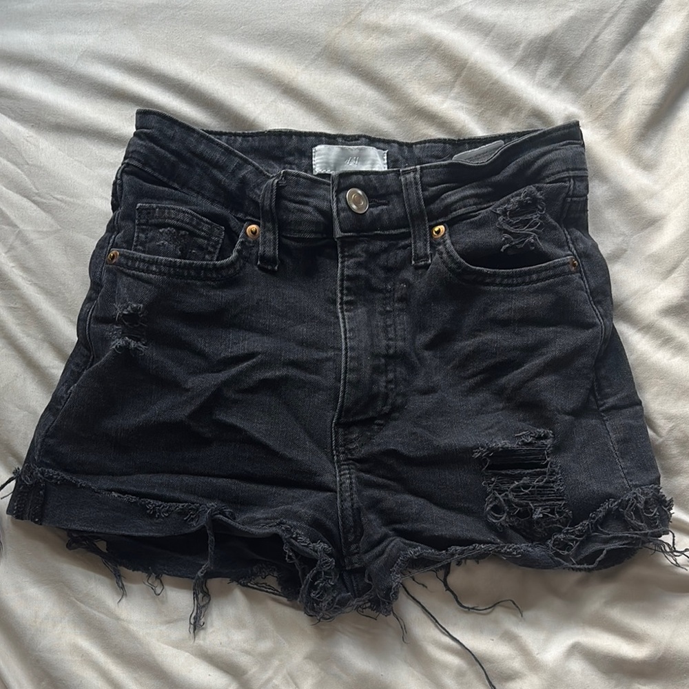 H&M Black Distressed Denim Shorts